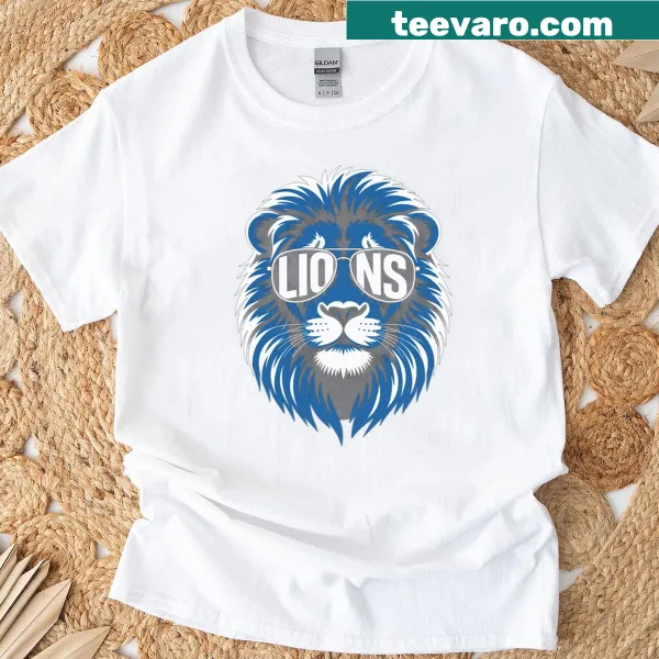 T-shirt featuring a lion with sunglasses in a fun illustration