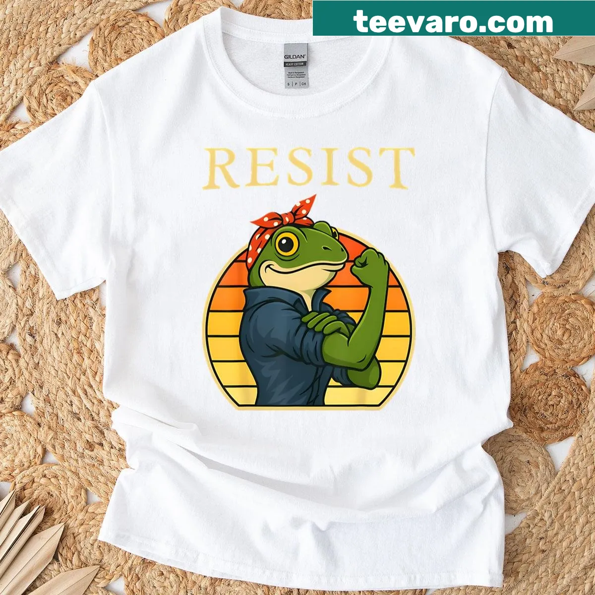 Frog Resist quote on humorous protest T-shirt — on a men's t-shirt