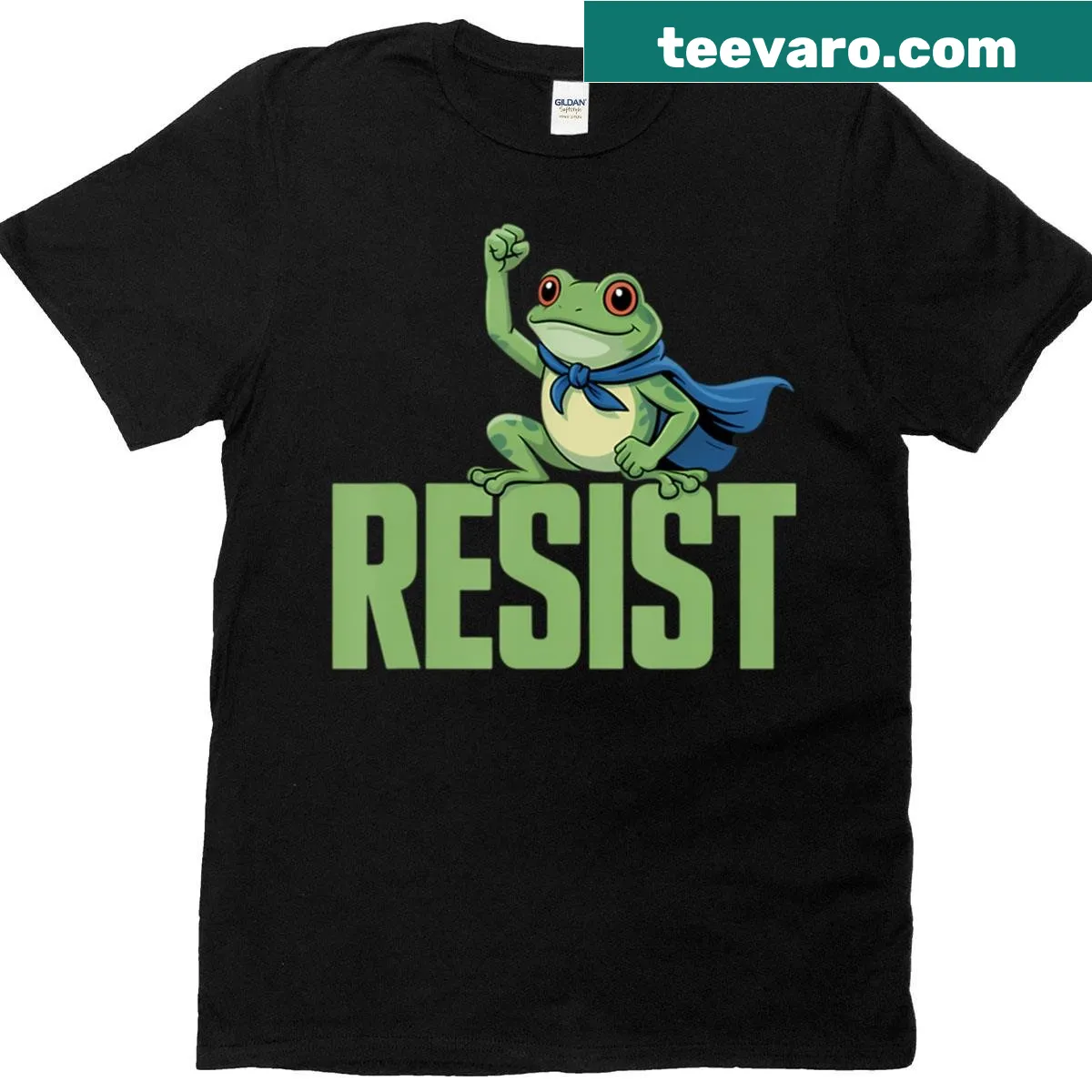 90s style T-shirt with frogs and protest quotes in bold typography — on a men's t-shirt