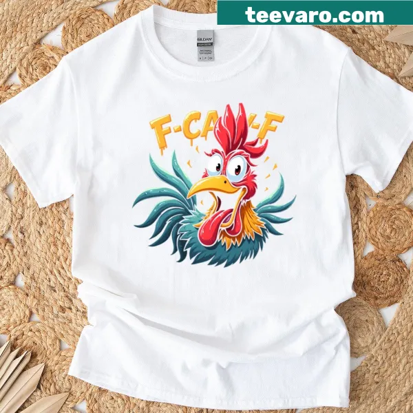 Oversized t-shirt with humorous 'F-caw-f Chicken' text design