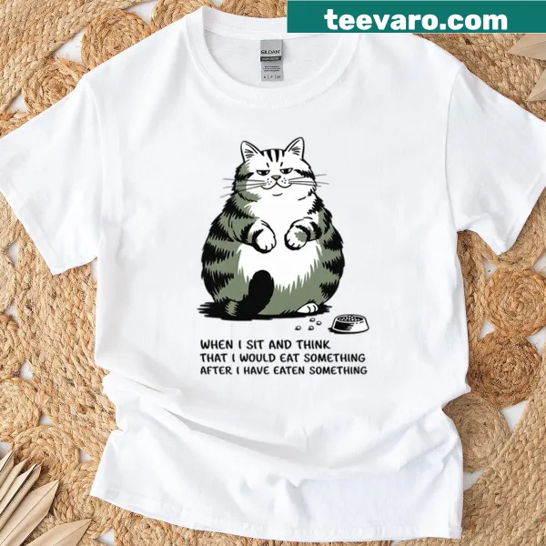 Oversized T-shirt featuring a fat cat thinking about food