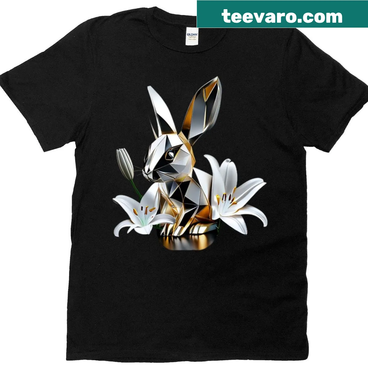 Geometric rabbit T-shirt with floral line-art design — on a men's t-shirt