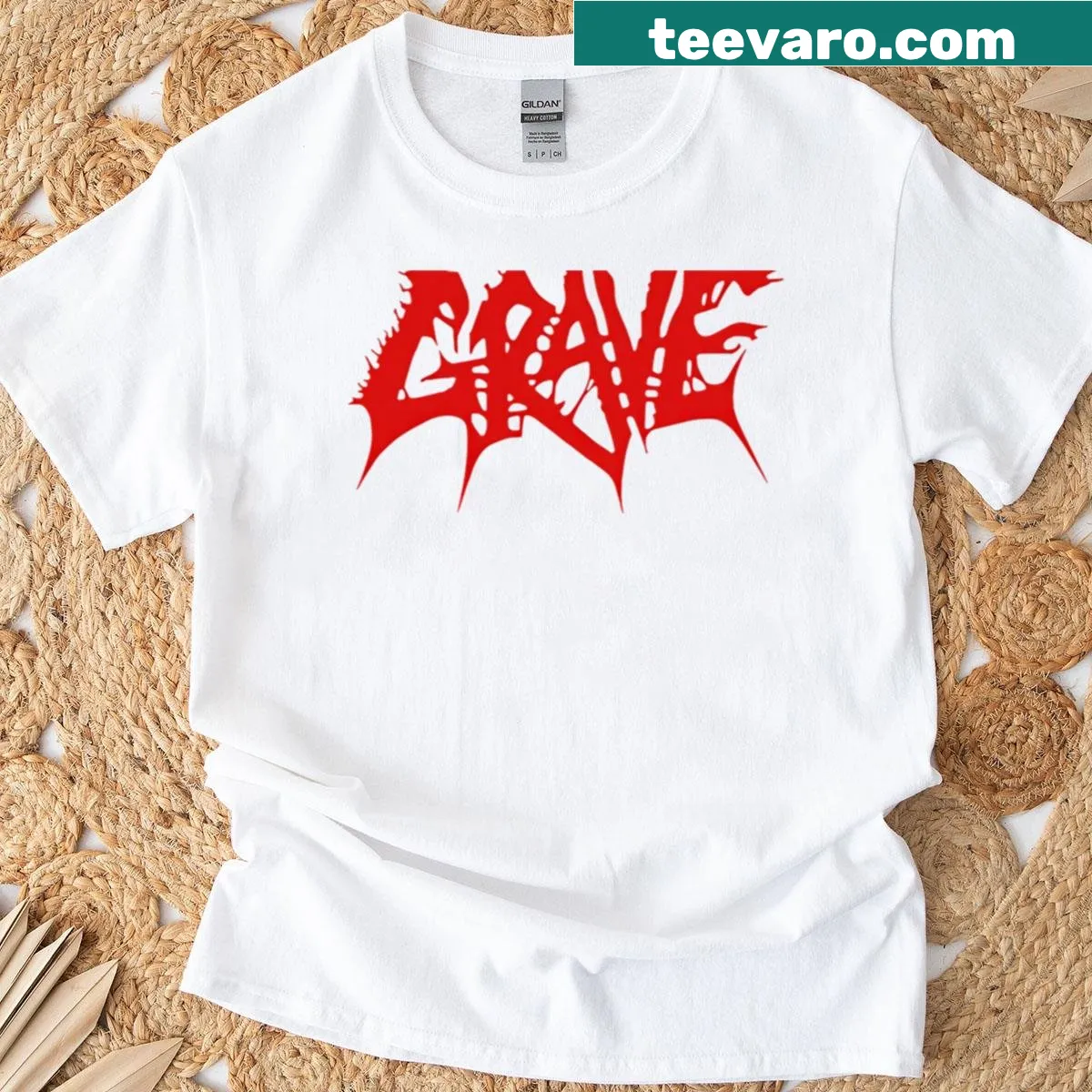 Bold music band logo graphic t-shirt — on a men's t-shirt