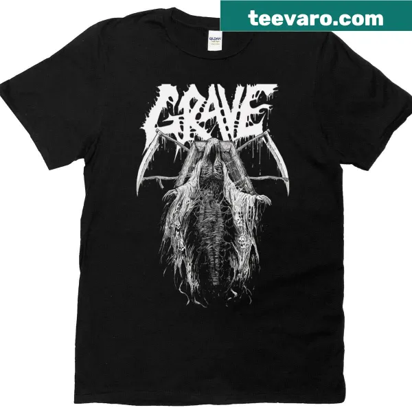 Bold graphic t-shirt featuring a grave metal band illustration