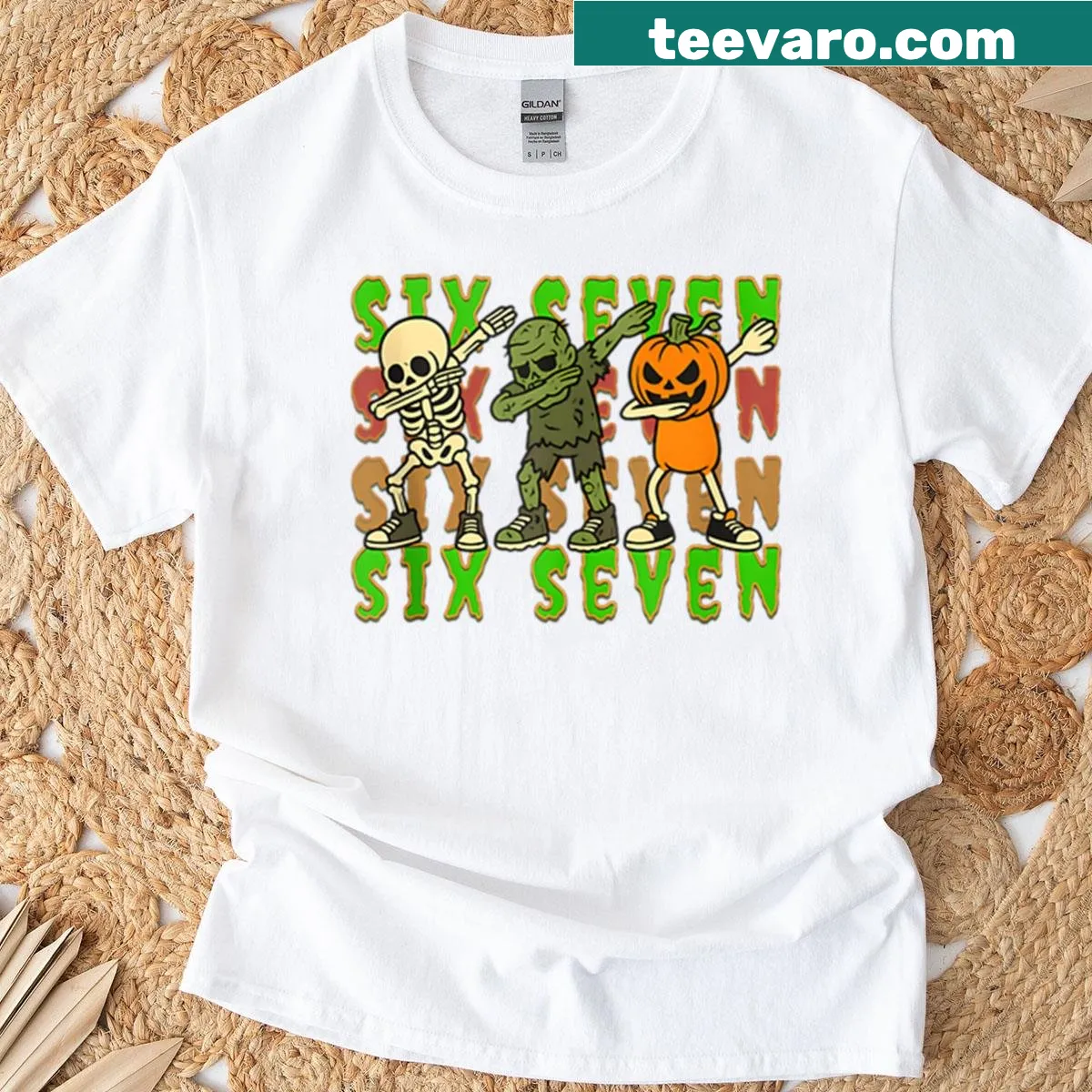 Dabbing skeleton and zombie graphic t-shirt for Halloween — on a men's t-shirt