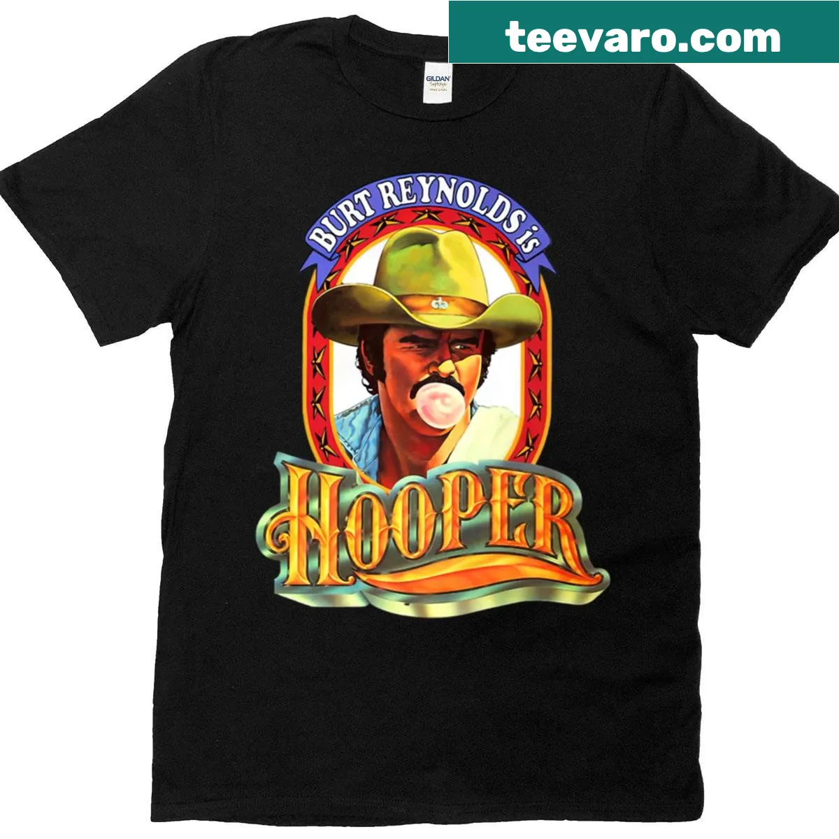 Retro graphic of Burt Reynolds from Hooper movie — on a men's t-shirt