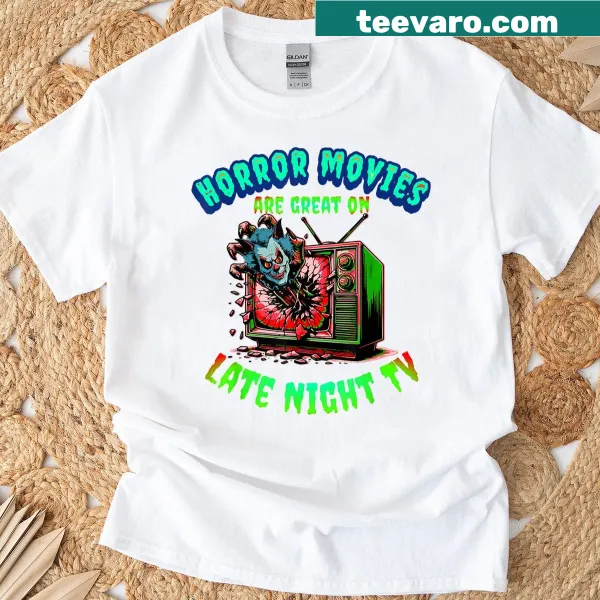 Retro design T-shirt featuring graphics inspired by horror movies