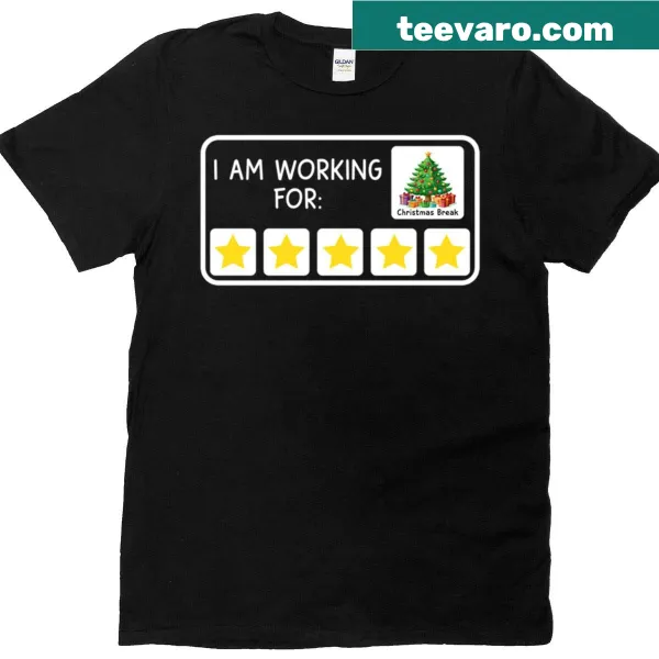 Illustrated t-shirt with a Christmas tree and 'I Am Working For Christmas Break' text