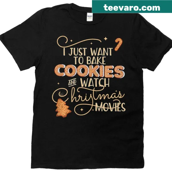 Christmas-themed t-shirt with cookie and movie watching text