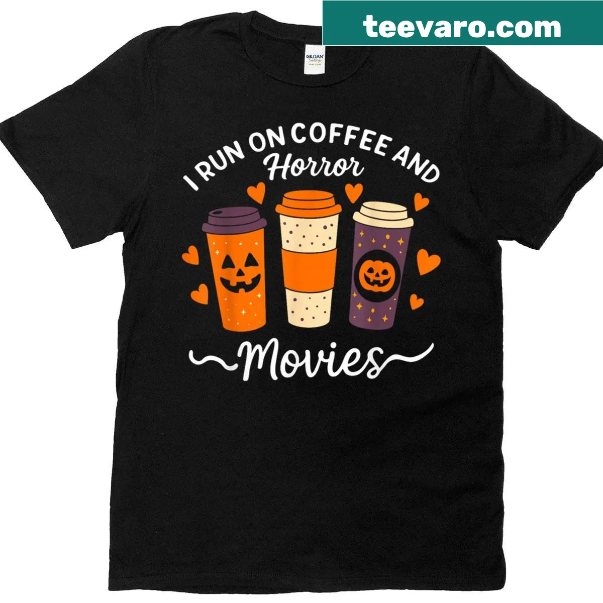 Coffee and horror movies themed t-shirt — on a men's t-shirt