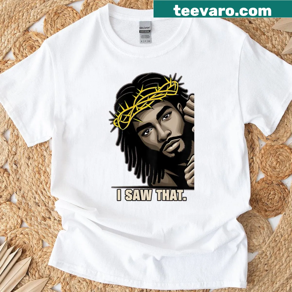 T-shirt featuring the humorous text I Saw That Black Jesus — on a men's t-shirt