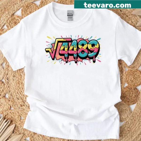 T-shirt featuring whimsical ice cream drip graphic and math reference