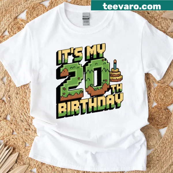 Pixel graphic birthday t-shirt celebrating turning 20