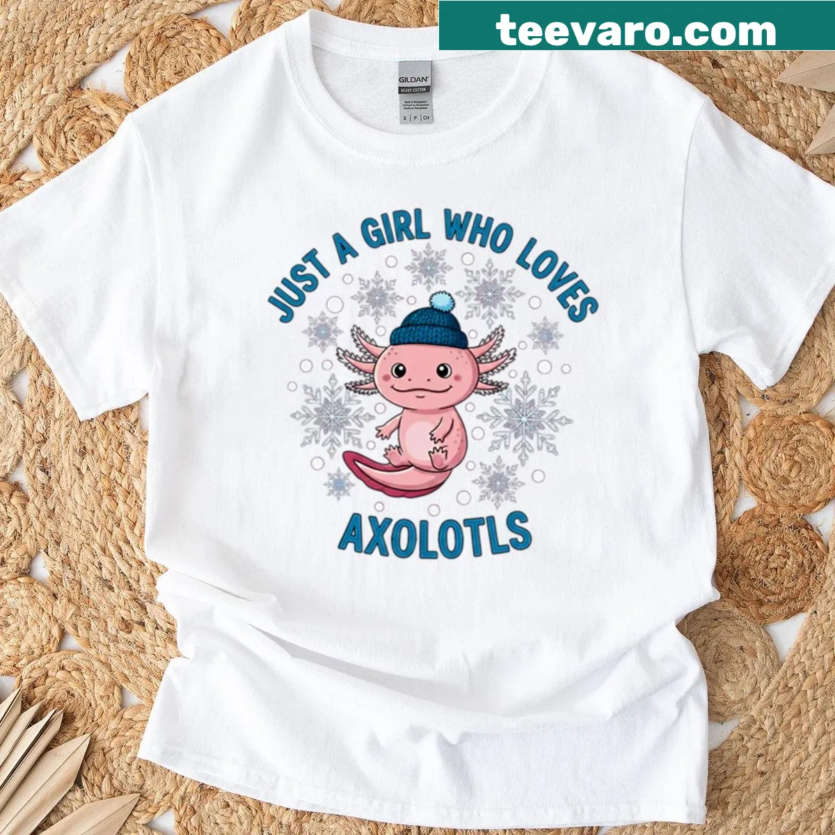 Cute axolotls graphic T-shirt — on a men's t-shirt