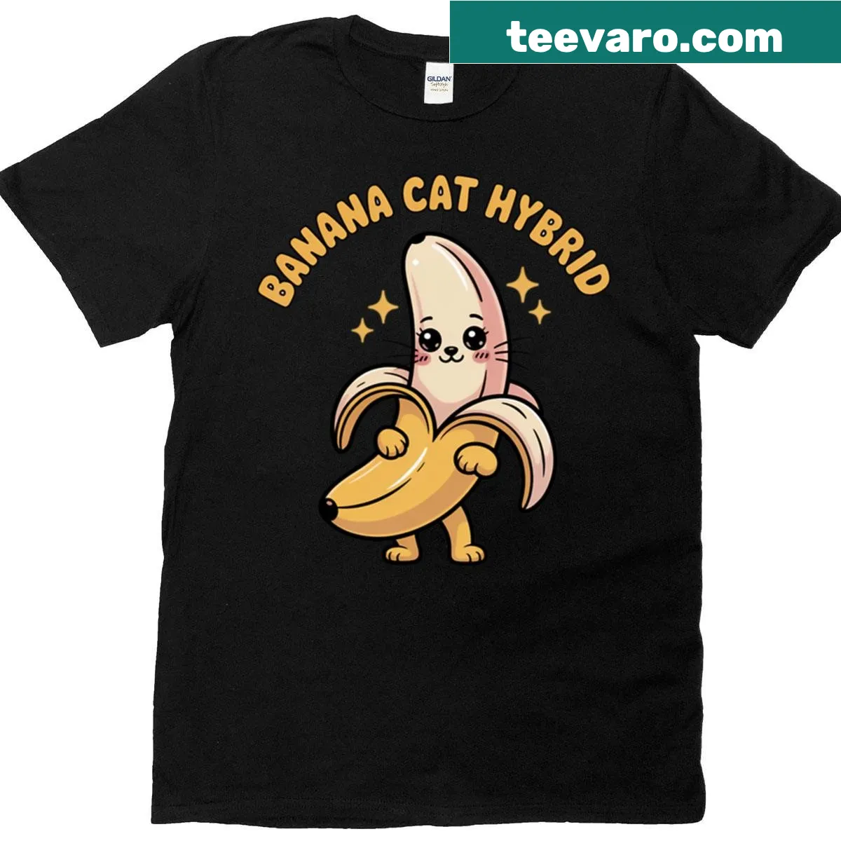Cute cat and banana cartoon graphic on a whimsical t-shirt — on a men's t-shirt