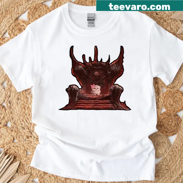 Cute tee featuring a cat illustration on a throne