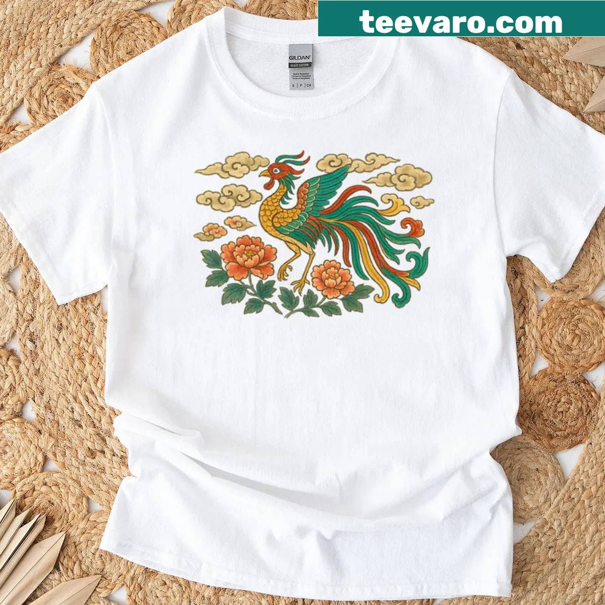 Illustration of a Korean phoenix design on a t-shirt — on a men's t-shirt