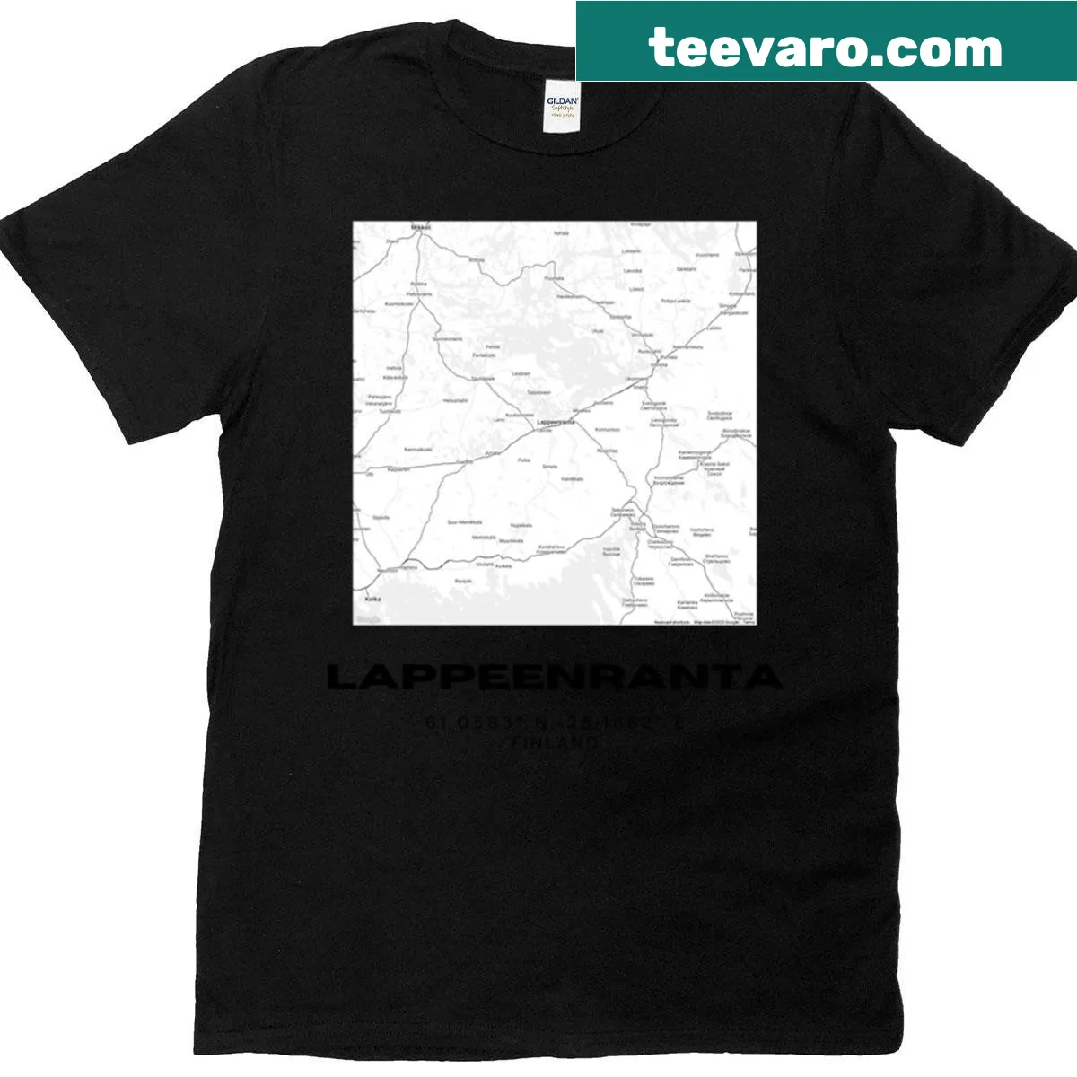 Minimalist t-shirt featuring a silhouette of Lappeenranta map — on a men's t-shirt