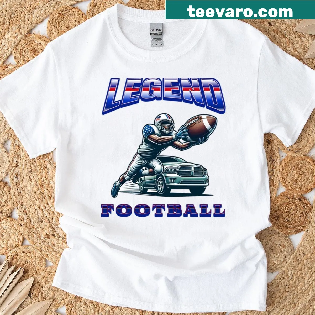 Bold typography football-themed t-shirt with the word 'Legend' — on a men's t-shirt