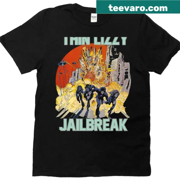 T-shirt featuring the phrase 'Lizzy Jailbreak' in bold typography