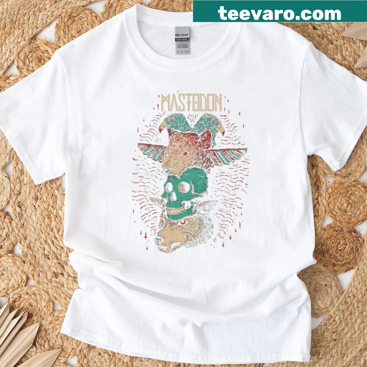 Illustration of Mastodon band logo on a t-shirt — on a men's t-shirt
