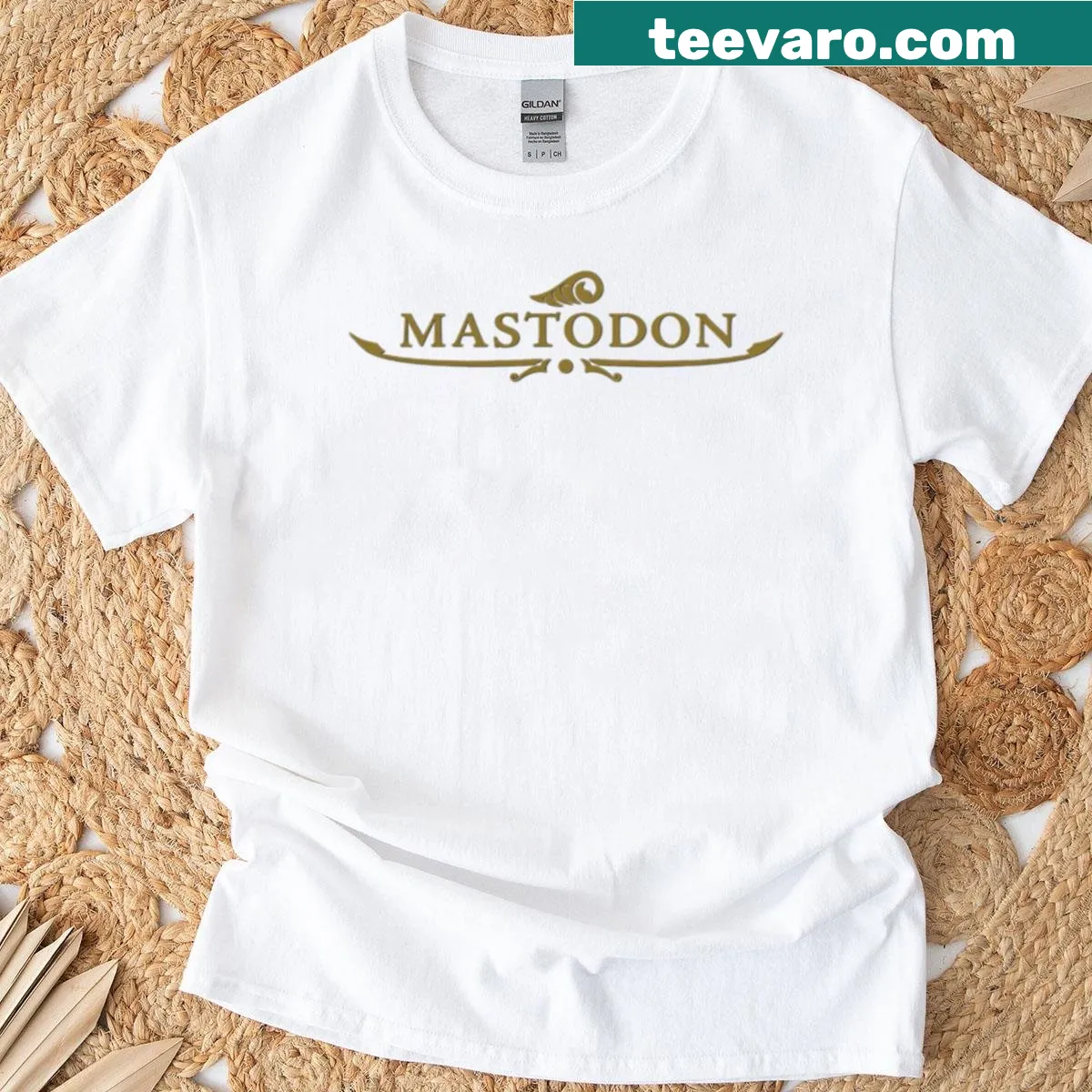 T-shirt featuring the Mastodon band logo — on a men's t-shirt