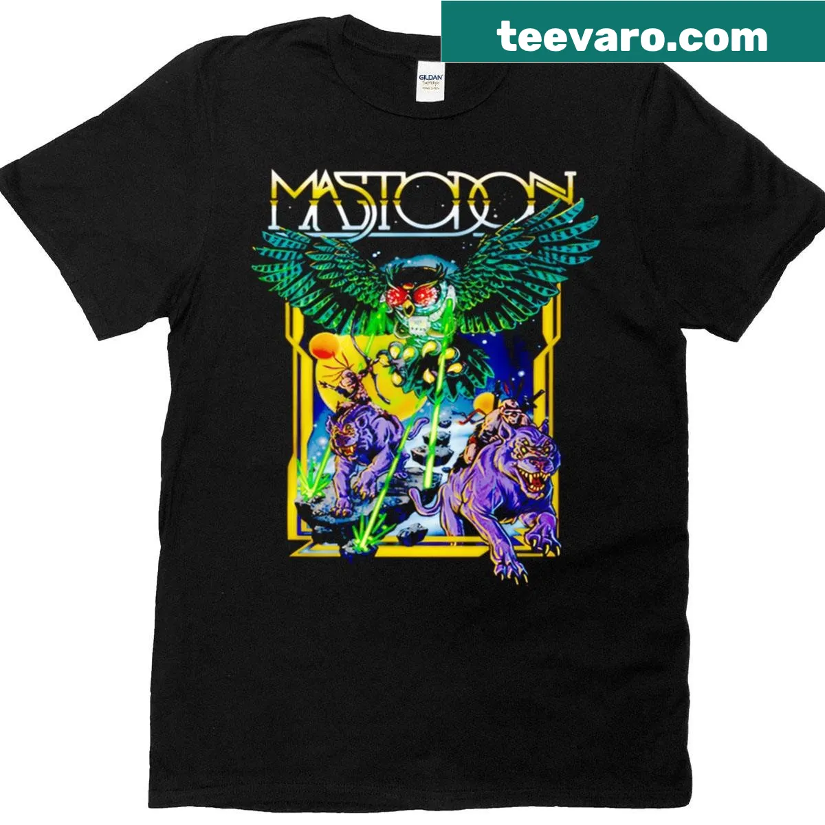 Energetic graphic t-shirt inspired by Mastodon’s music. — on a men's t-shirt