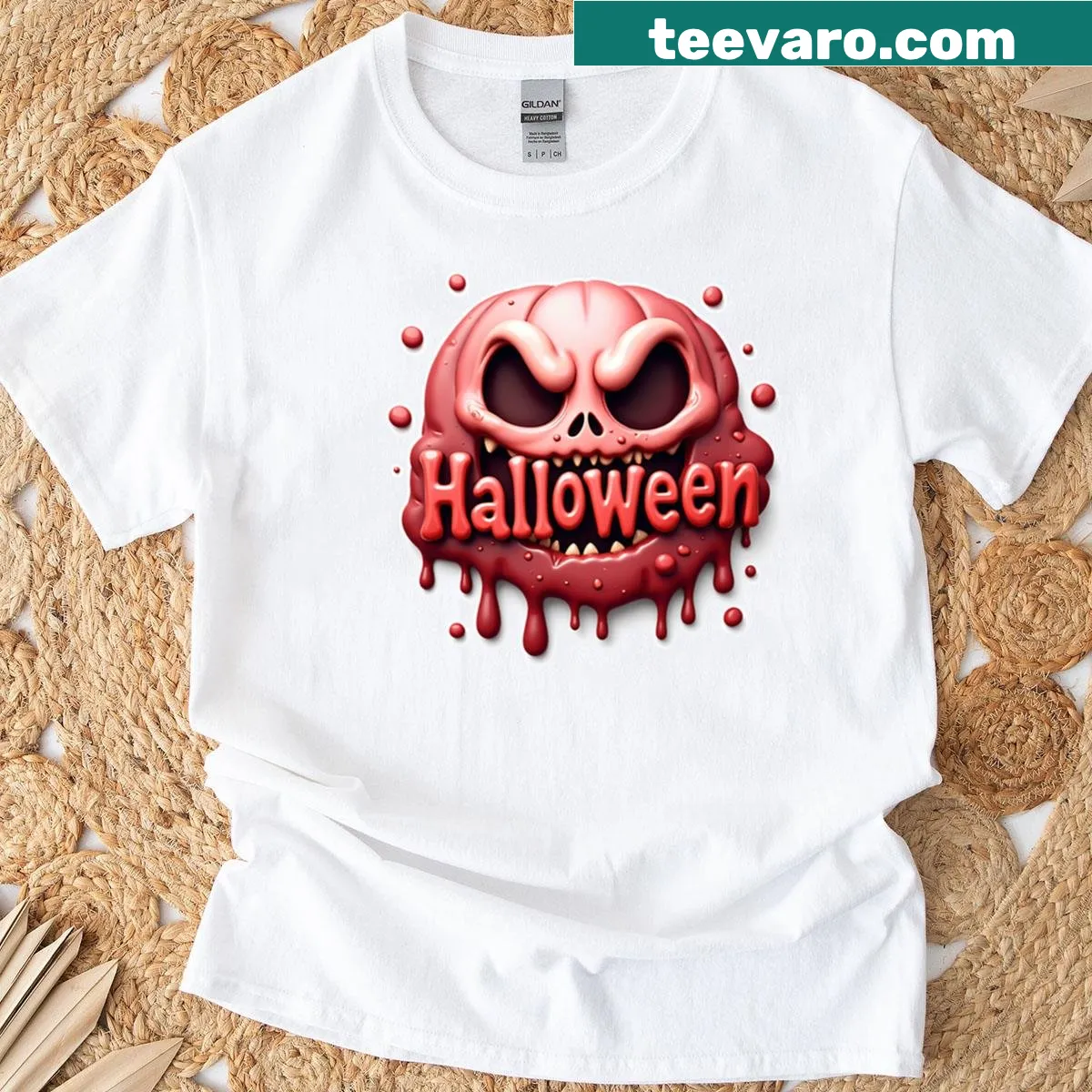 Cartoon melting Halloween graphic T-shirt for festive fun — on a men's t-shirt
