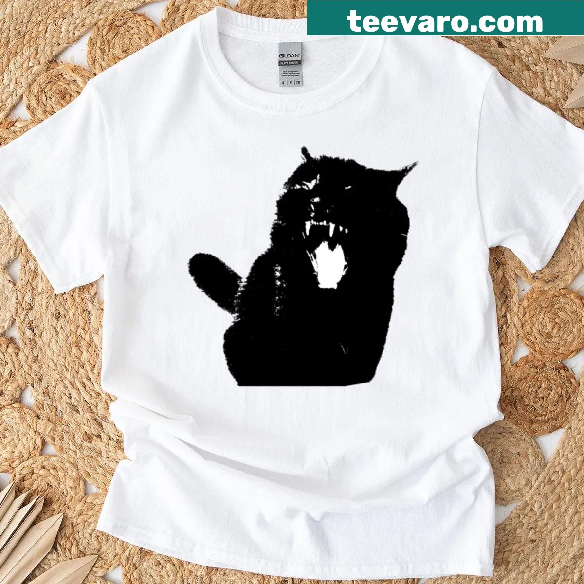 Cartoon cat design showcasing meme humor on a T-shirt — on a men's t-shirt