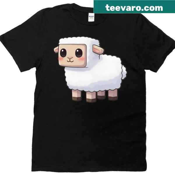 Minecraft-inspired sheep graphic on a playful t-shirt