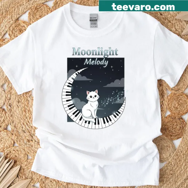 Illustration of moonlight and musical notes on a T-shirt
