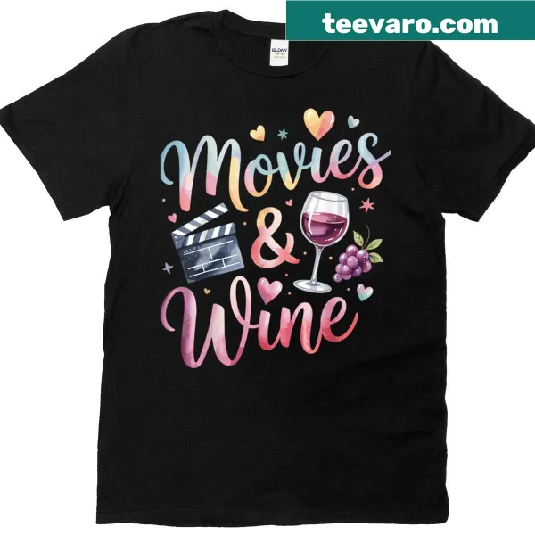 Funny T-shirt featuring movies and wine theme