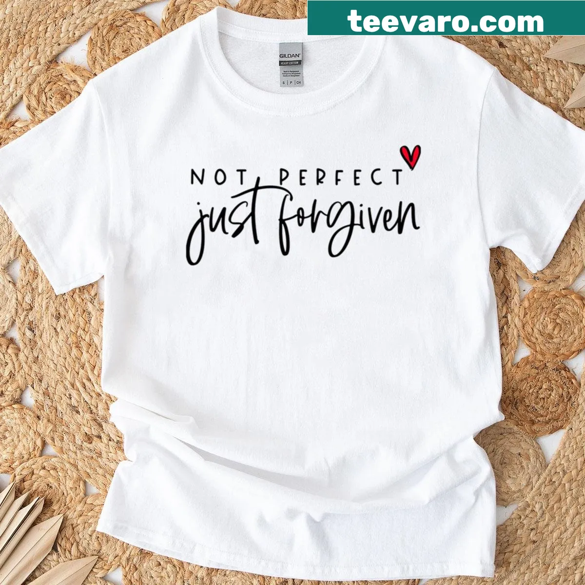 Inspirational Christian shirt with 'Not Perfect Just Forgiven' text — on a men's t-shirt