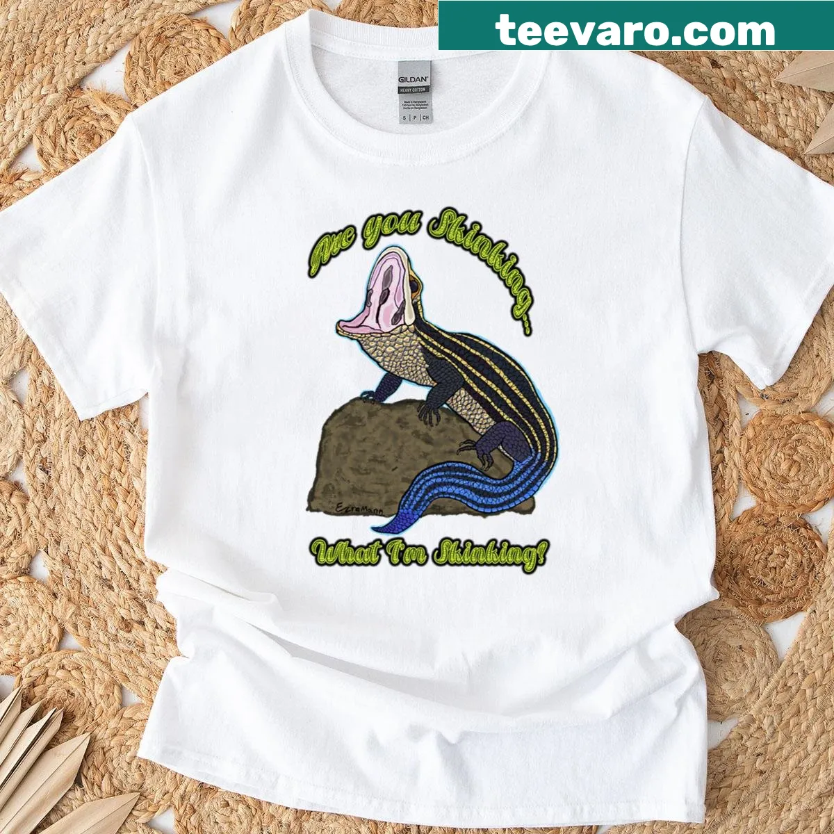 Whimsical skink illustration with the phrase 'Nothing In Life Like A Skink' on an oversized T-shirt — on a men's t-shirt