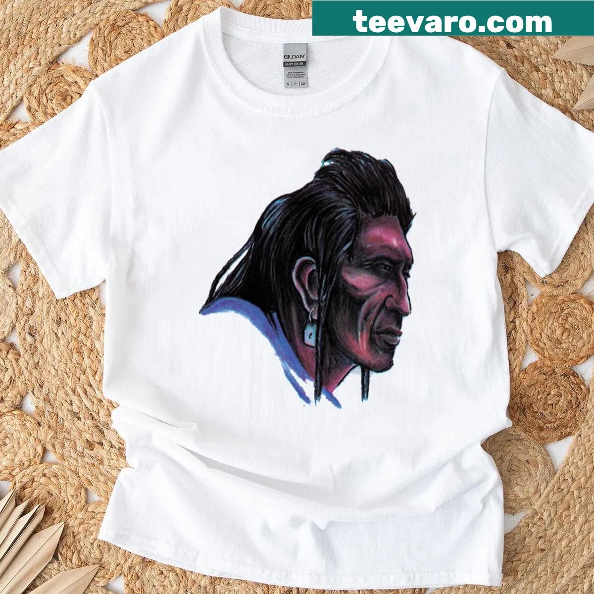 Artistic painting of a male tribe's face on a t-shirt — on a men's t-shirt