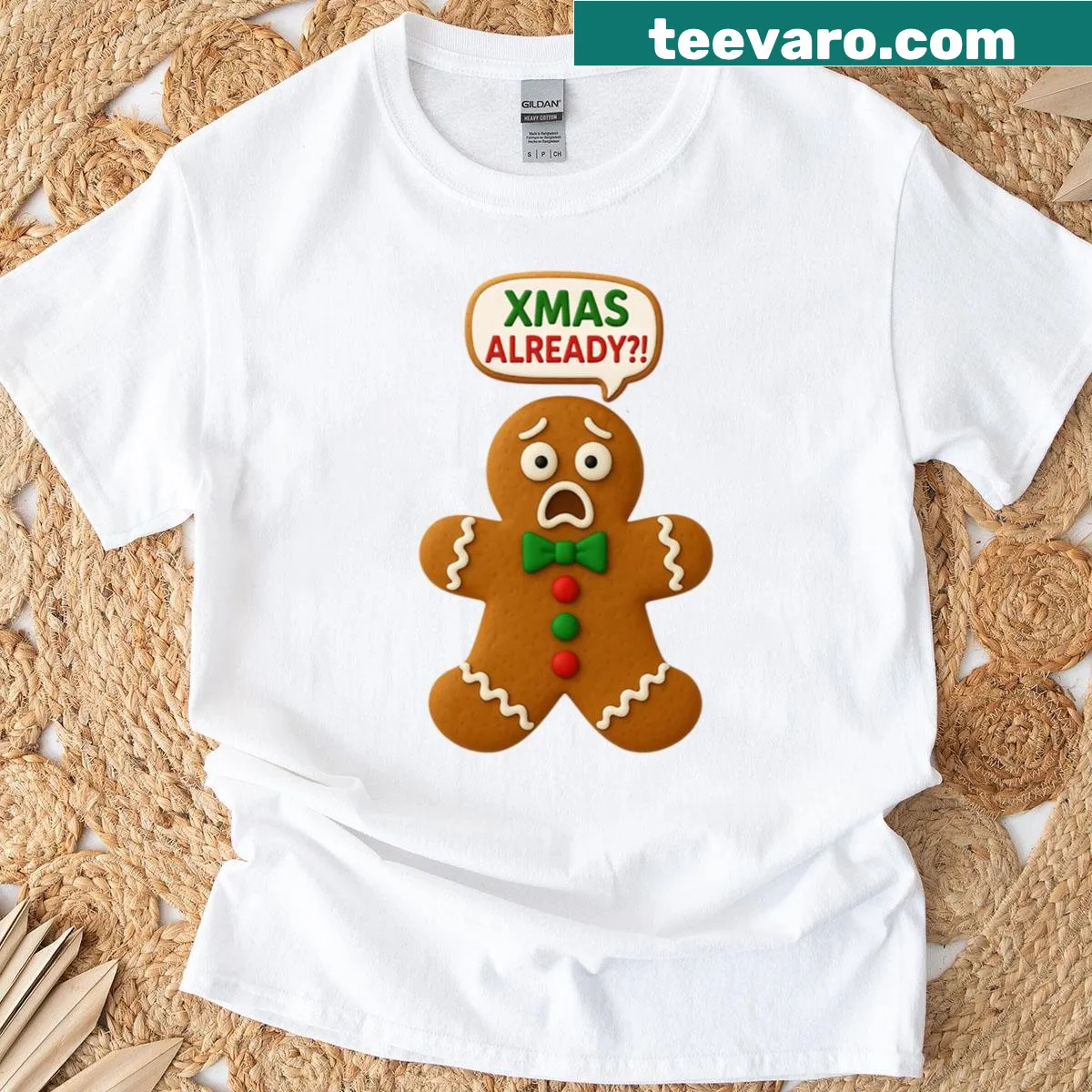 Funny gingerbread man illustration for Christmas T-shirt — on a men's t-shirt