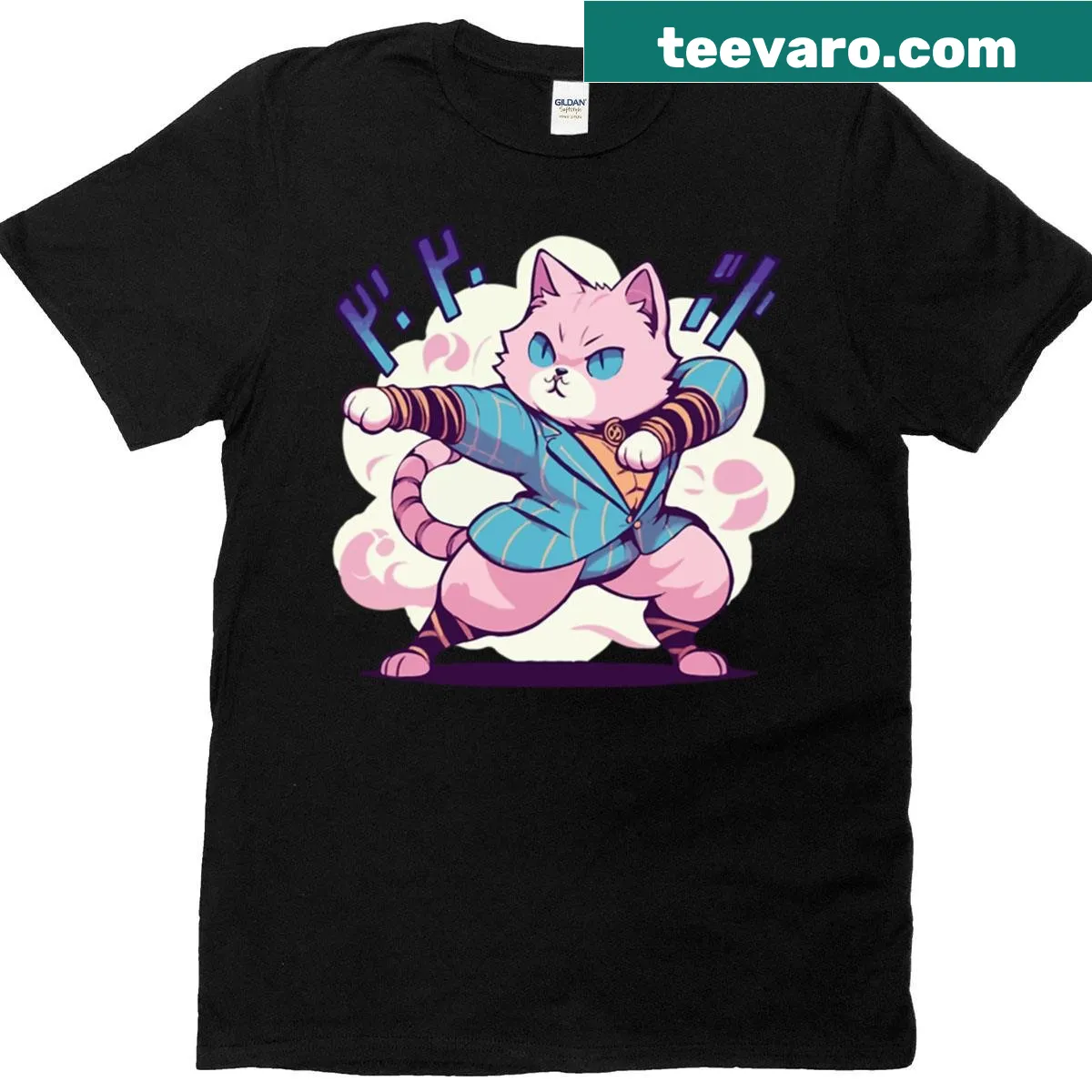 Whimsical T-shirt with a playful cat graphic — on a men's t-shirt