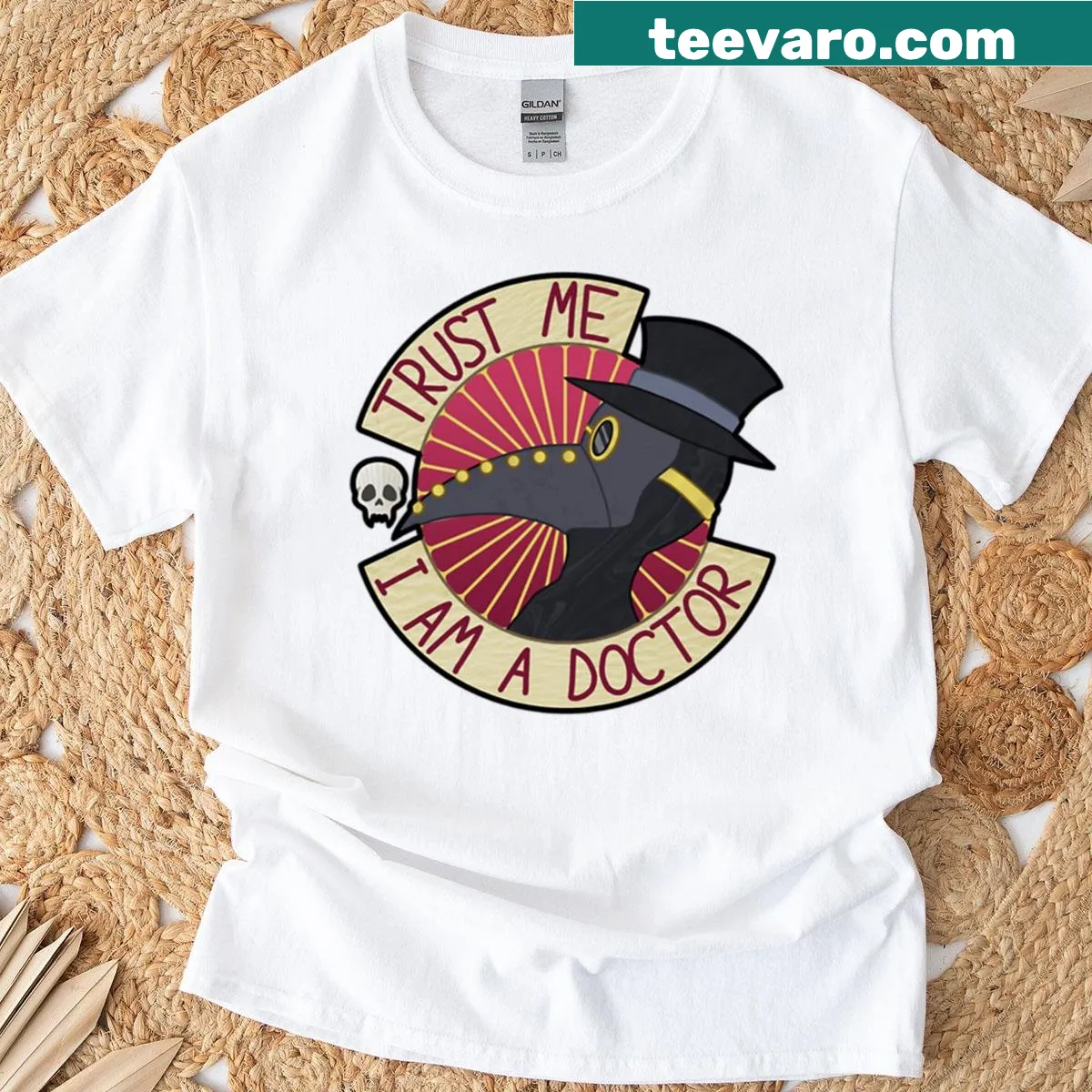 T-shirt featuring a Plague Doctor illustration in a haunting style — on a men's t-shirt