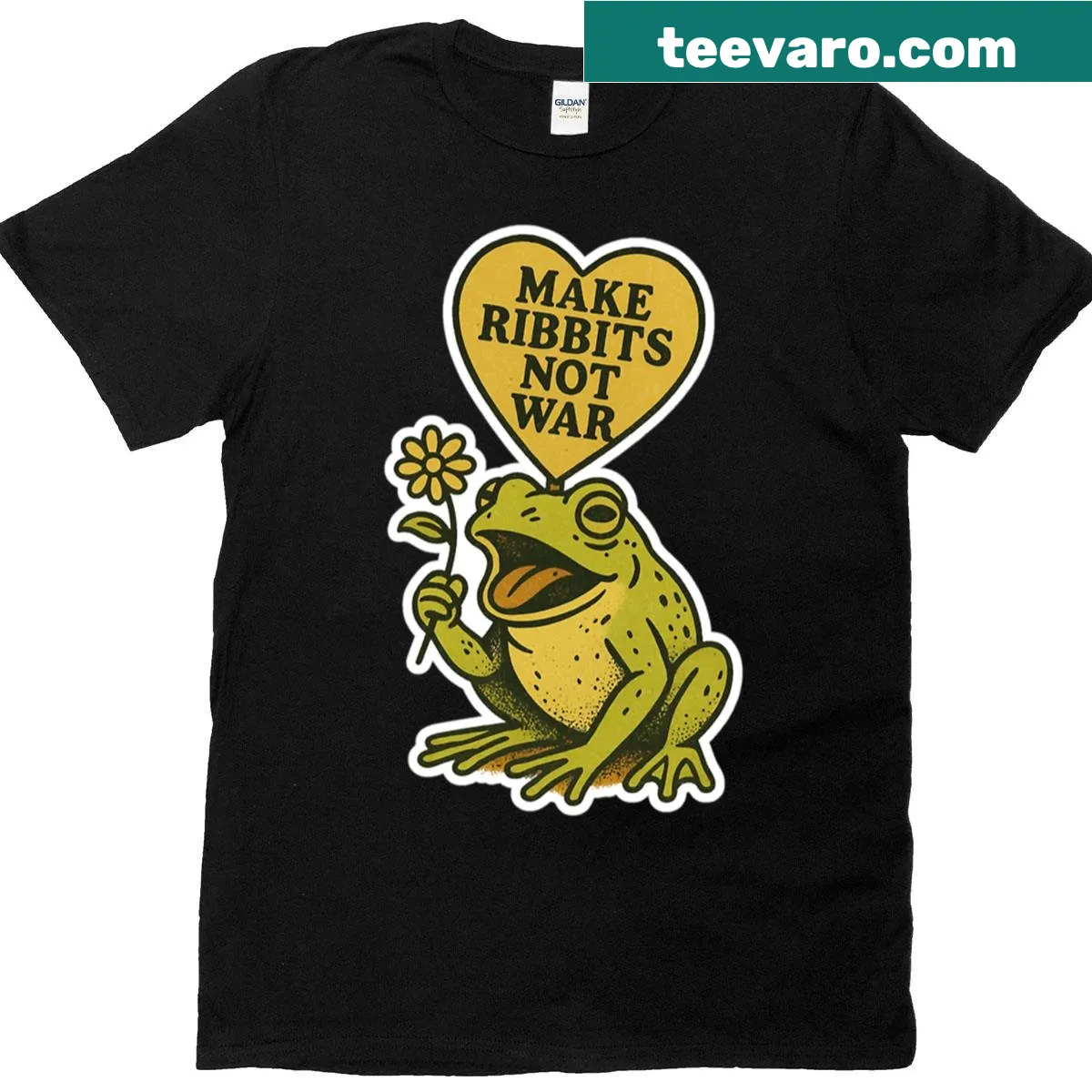 Retro frog design promoting peace on a T-shirt — on a men's t-shirt
