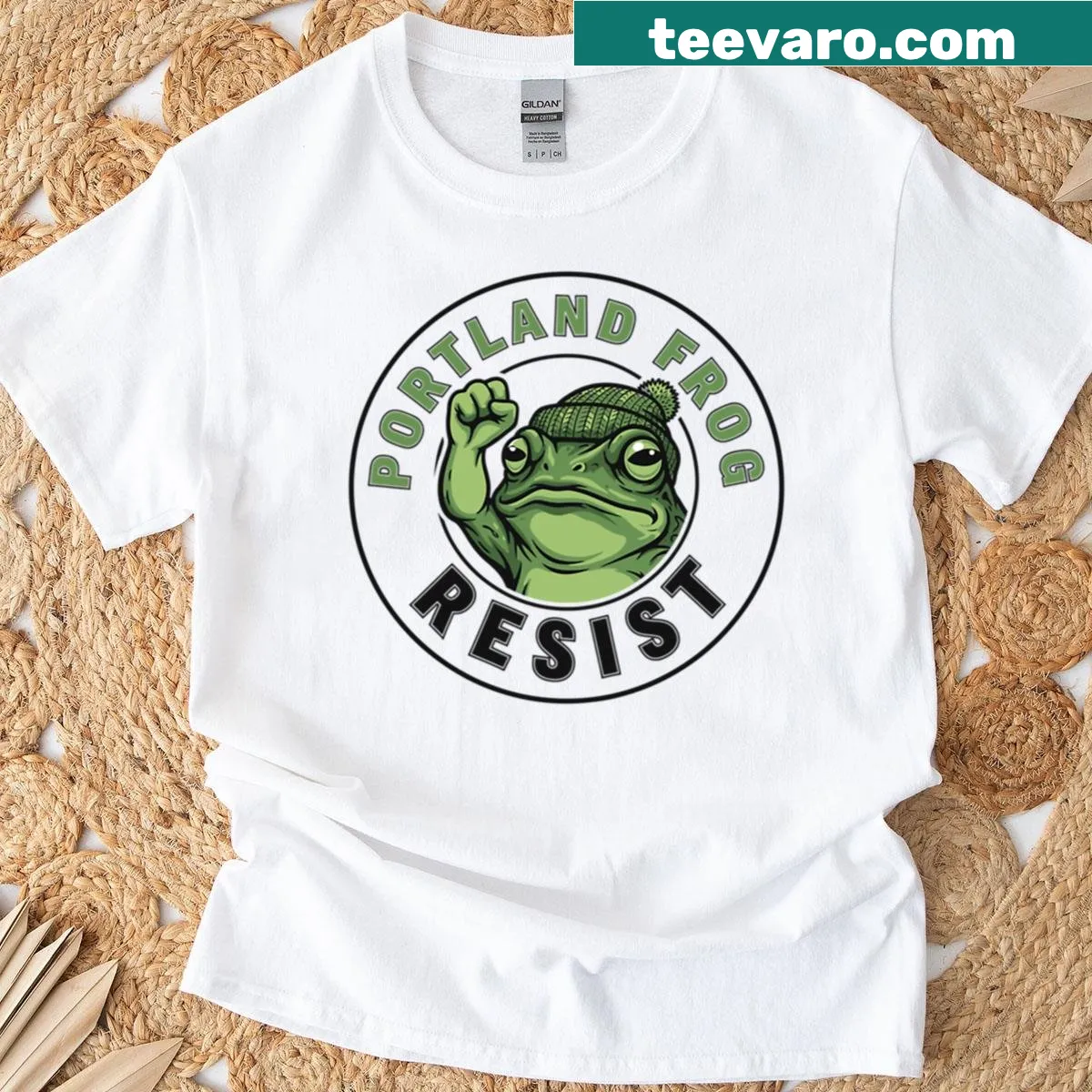 Vintage-inspired frog illustration on a T-shirt — on a men's t-shirt