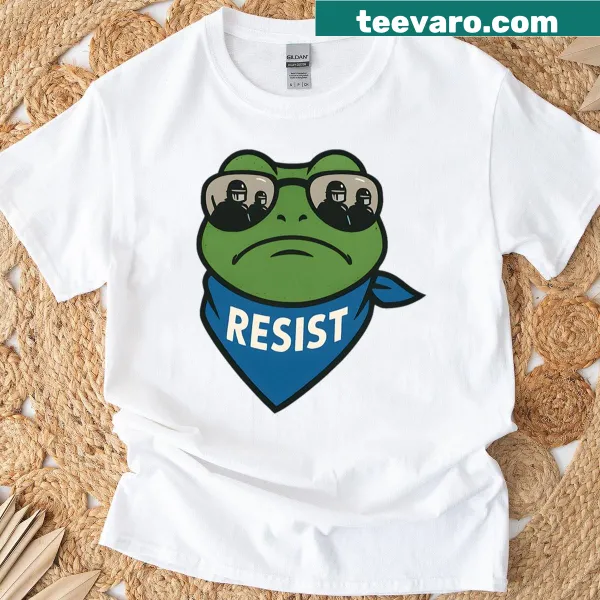 Illustrated frog symbolizing peaceful resistance on a t-shirt