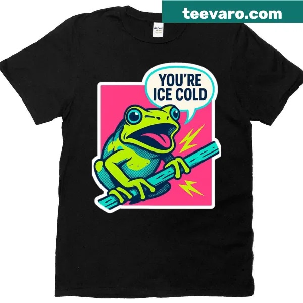 Retro T-shirt with a neon comic style frog character