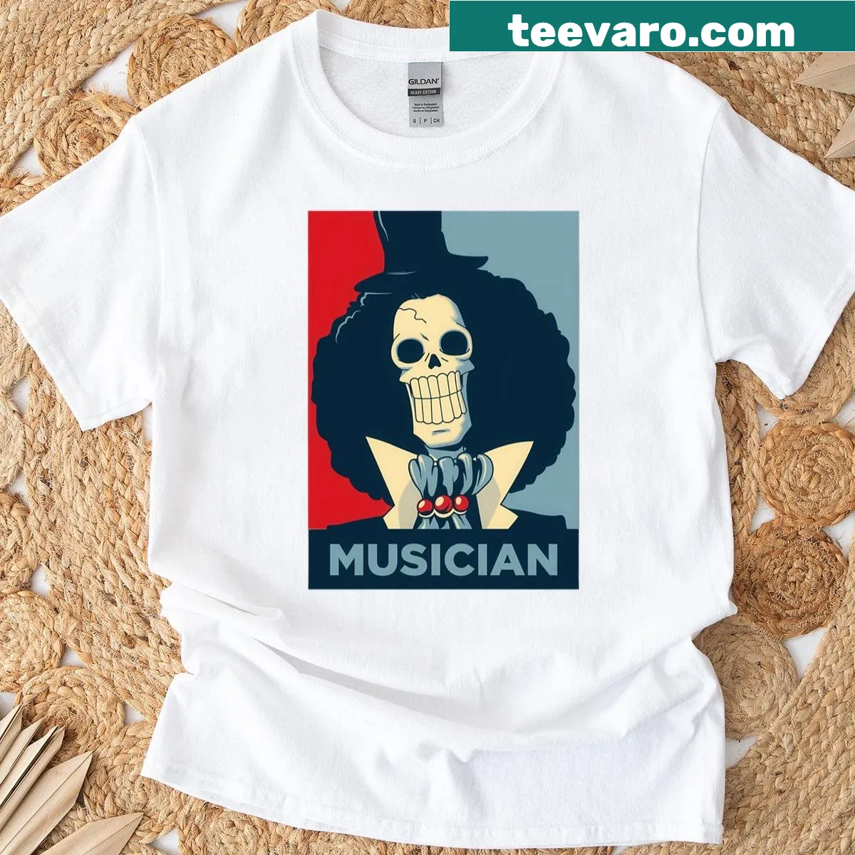 T-shirt featuring a detailed bone anatomy poster design — on a men's t-shirt