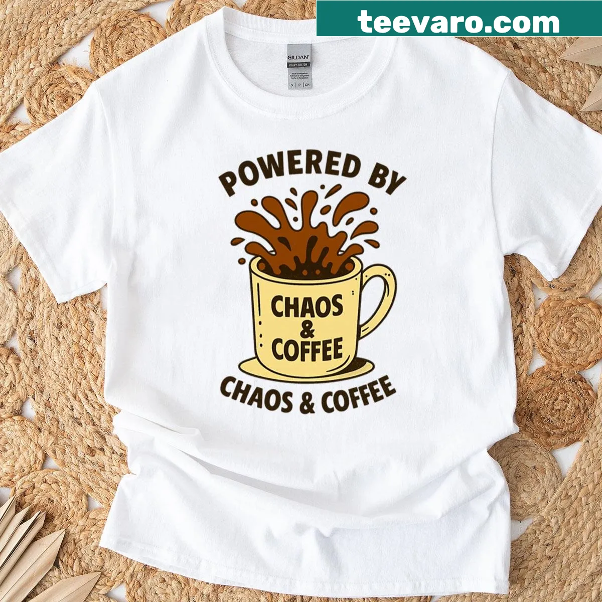 Typographic design featuring 'Powered By CC' on a T-shirt — on a men's t-shirt