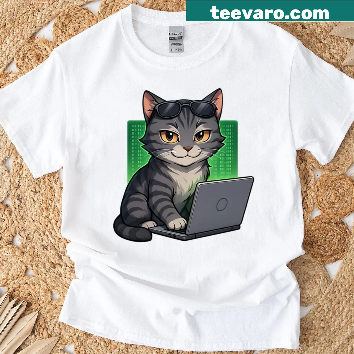 Anime-style cat design for programming and cat enthusiasts — on a men's t-shirt