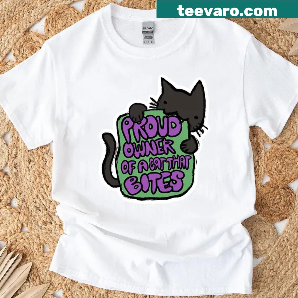 Humorous cat ownership design emphasizing pride in a biting cat