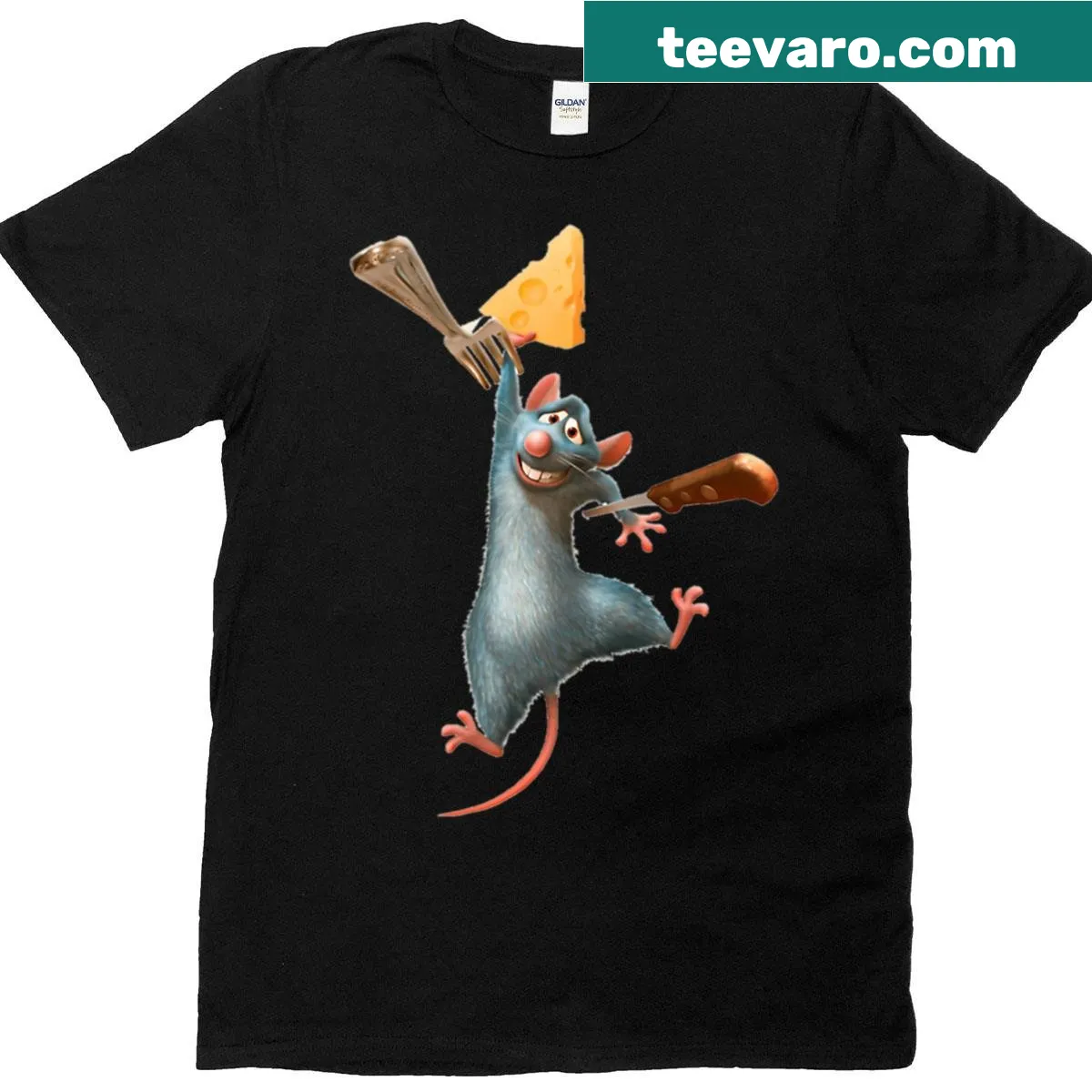 Illustrative T-shirt featuring Remy the chef from Ratatouille — on a men's t-shirt