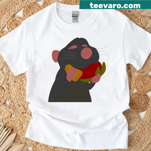Graphic T-shirt of Remy from Ratatouille with fruits and cheese