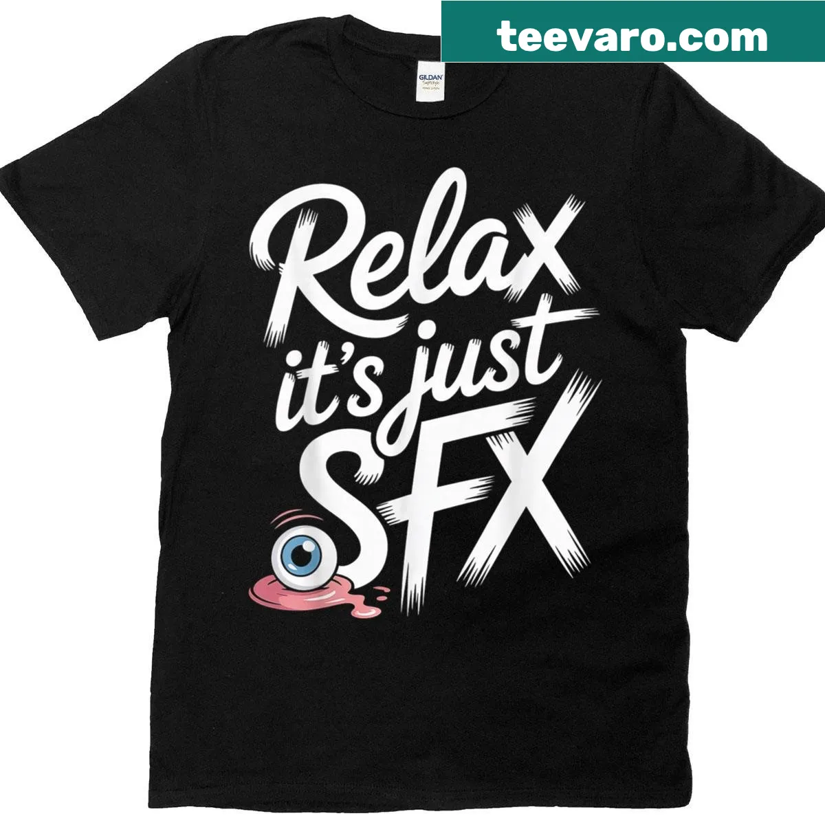 T-shirt with 'Relax It's Just Sfx Makeup Artist Work' graphic — on a men's t-shirt