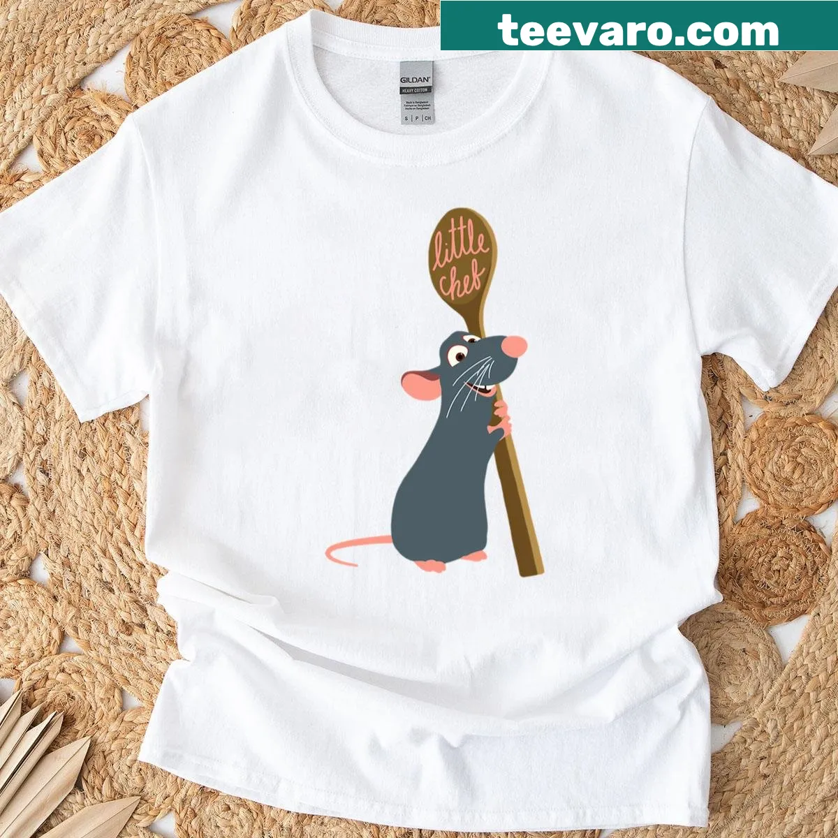 Cute cartoon graphic of Remy the chef on a t-shirt — on a men's t-shirt